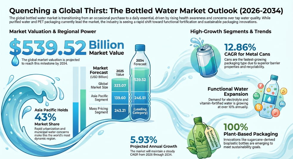 Bottled Water Market Size, Packaged Drinking Water Consumption Trends and Growth Forecast 2026–2034